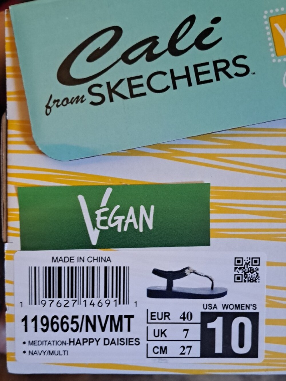Skechers navy sandals with gold and pink floral accents - Picture 4 of 6